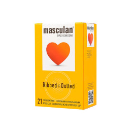 Презервативы Masculan, Ribbed+Dotted №21, латекс, кольца, точечные, розовые, 19 см, 5,3 см, 21 шт.