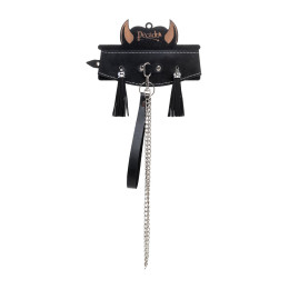 Ошейник Pecado BDSM, высокий с кисточками, натуральная кожа, черный
