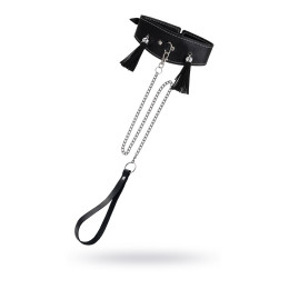 Ошейник Pecado BDSM, высокий с кисточками, натуральная кожа, черный