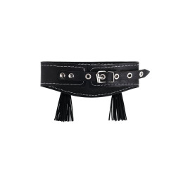 Ошейник Pecado BDSM, высокий с кисточками, натуральная кожа, черный