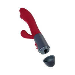Вибратор с клиторальным стимулятором, силикон, бордовый, 19,5 см (в пакете)