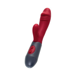 Вибратор с клиторальным стимулятором, силикон, бордовый, 19,5 см (в пакете)