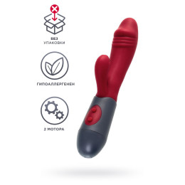 Вибратор с клиторальным стимулятором, силикон, бордовый, 19,5 см (в пакете)