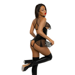 Боди SABRINA из материала Wetlook с интимным доступом и открытым декольте, черное, L