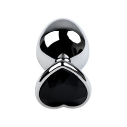 Анальная втулка Metal by TOYFA, металл, серебряная, с чёрным кристаллом, 9,5 см, Ø 4 см, 150 г