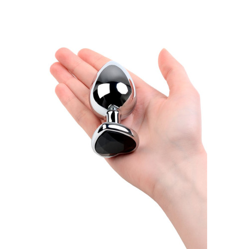 Анальная втулка Metal by TOYFA, металл, серебряная, с чёрным кристаллом, 9,5 см, Ø 4 см, 150 г