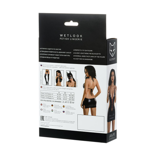 Платье Glossy JULIE из материала Wetlook с красной шнуровкой, черный, S