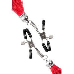 Зажимы на соски Pecado BDSM, «Прищепки», с кисточками из шелка, металл, красные