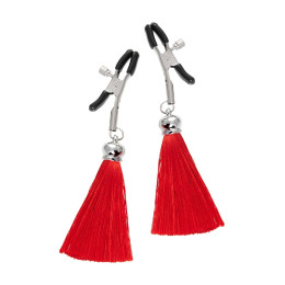 Зажимы на соски Pecado BDSM, «Прищепки», с кисточками из шелка, металл, красные