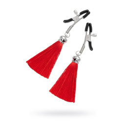Зажимы на соски Pecado BDSM, «Прищепки», с кисточками из шелка, металл, красные
