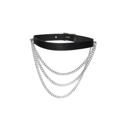 Чокер Pecado BDSM, с цепочками, модель 1, натуральная кожа, черный