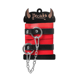 Оковы Pecado BDSM, мягкие, с одним ремешком с люверсами, натуральная кожа, красно-чёрные