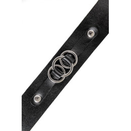 Чокер-ошейник Pecado BDSM, со связанными кольцами на подложке, натуральная кожа, чёрный