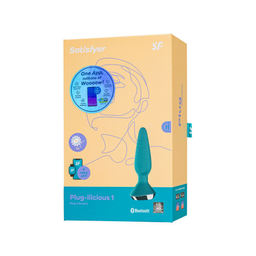 Анальная вибровтулка Satisfyer Plug-ilicious 1 Connect App, зеленая, 10 см