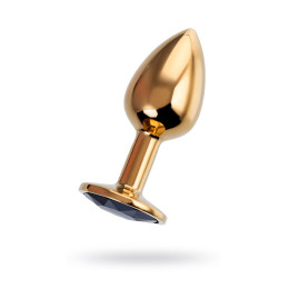 Анальная втулка Штучки-Дрючки, металл, золотая, с чёрным кристаллом, 7 см, Ø 2,8 см, 50 г