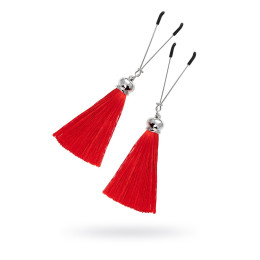 Зажимы на соски Pecado BDSM, «Вилки», с кисточками из шелка, металл, красные