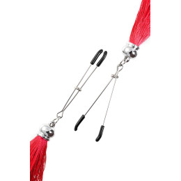 Зажимы на соски Pecado BDSM, «Вилки», с кисточками из шелка, металл, красные