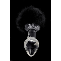 Анальная втулка Sexus Glass, Стекло, с черным хвостиком, прозрачная, 9,5 см
