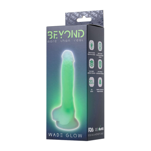 Фаллоимитатор, светящийся в темноте, Beyond by Toyfa Wade Glow, силикон, зелёный, 20 см