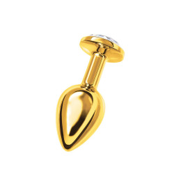 Анальная втулка Metal by TOYFA, металл, золотая, с белым кристаллом, 7,5 см, Ø 3 см, 145 г