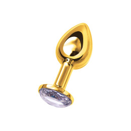 Анальная втулка Metal by TOYFA, металл, золотая, с белым кристаллом, 7,5 см, Ø 3 см, 145 г