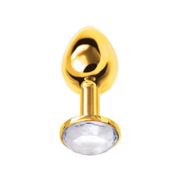 Анальная втулка Metal by TOYFA, металл, золотая, с белым кристаллом, 7,5 см, Ø 3 см, 145 г