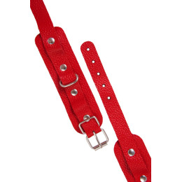 Оковы мини Pecado BDSM, со скруглёнными углами, натуральная кожа, красные