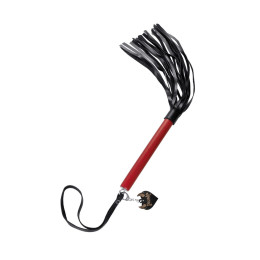 Плеть Pecado BDSM, красная рукоять, чёрные хлысты, натуральная кожа