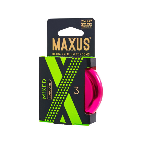 Презервативы Maxus Mixed, набор, латекс, железный кейс, 3 шт.