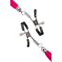 Зажимы на соски Pecado BDSM, «Прищепки», с кисточками из замши, металл, фуксия