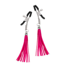 Зажимы на соски Pecado BDSM, «Прищепки», с кисточками из замши, металл, фуксия