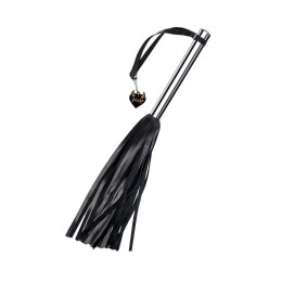 Плеть большая Pecado BDSM, металлическая рукоять, чёрные хлысты, натуральная кожа