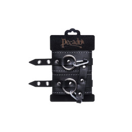 Оковы Pecado BDSM, двухслойные с белой строчкой, натуральная кожа, черные