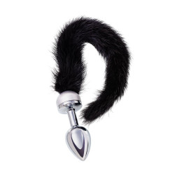 Анальная втулка Metal by TOYFA, металл, серебряная, с черным хвостом, 32 см, Ø 2,9 см, 175 г