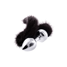 Анальная втулка Metal by TOYFA, металл, серебряная, с черным хвостом, 32 см, Ø 2,9 см, 175 г