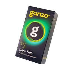 Презервативы Ganzo, ultra thin, супер тонкие, латекс,18 см, 5,2 см, 15 шт.