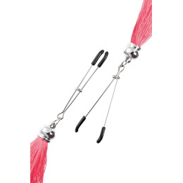 Зажимы на соски Pecado BDSM, «Вилки», с кисточками из шелка, металл, розовые