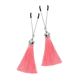 Зажимы на соски Pecado BDSM, «Вилки», с кисточками из шелка, металл, розовые