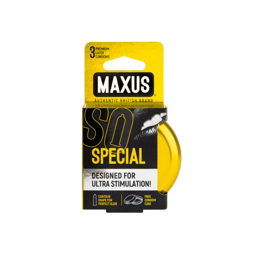 Презервативы Maxus Special, точечные, латекс, ребристые, железный кейс, 3 шт.