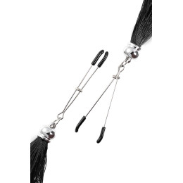 Зажимы на соски Pecado BDSM, «Вилки», с кисточками из шелка, металл, черные