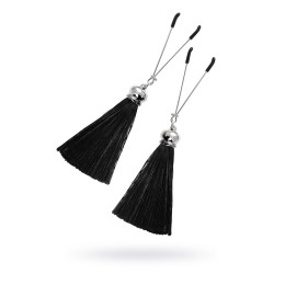 Зажимы на соски Pecado BDSM, «Вилки», с кисточками из шелка, металл, черные