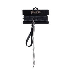 Ошейник Pecado BDSM, двухслойный с белой строчкой, натуральная кожа, черный