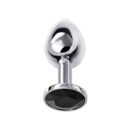Анальная втулка Metal by TOYFA, металл, серебряная, с черным кристаллом, 7,5 см, Ø 3 см, 145 г