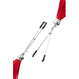 Зажимы на соски Pecado BDSM, «Вилки», с кисточками из замши, металл, красные