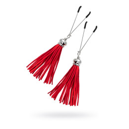 Зажимы на соски Pecado BDSM, «Вилки», с кисточками из замши, металл, красные