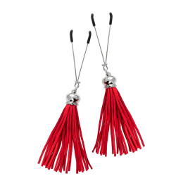 Зажимы на соски Pecado BDSM, «Вилки», с кисточками из замши, металл, красные