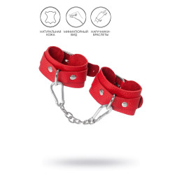 Наручники-браслеты Pecado BDSM, мини со скруглёнными углами, натуральная кожа, красные