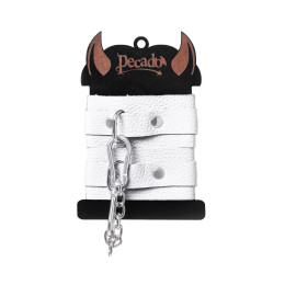 Наручники-браслеты Pecado BDSM, мини со скруглёнными углами, натуральная кожа, белые