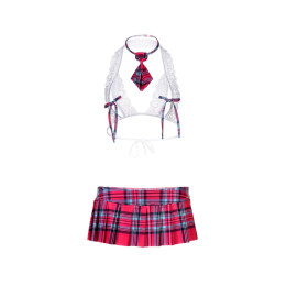 Костюм школьницы Candy Girl Alexis (топ, юбка, галстук), трикотаж, кружево, розовый, OS