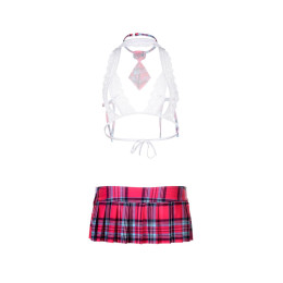 Костюм школьницы Candy Girl Alexis (топ, юбка, галстук), трикотаж, кружево, розовый, OS